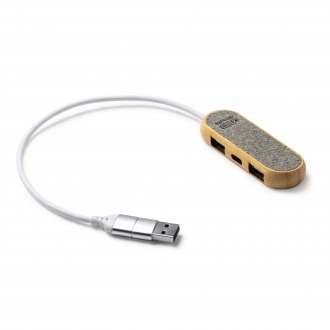 BADOC - Rozgałęziacz USB z kablem 2w1, z bambusa i tkaniny RPET