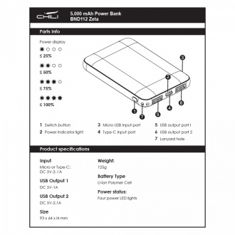 ZETA - Powerbank 5000mAh (USB-A i USB-C)