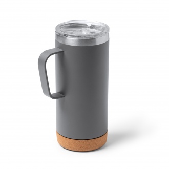 Beyron - Double wall metal glass with cork bottom and transparent safety lid. Capacity: 600 ml. 