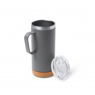 Beyron - Double wall metal glass with cork bottom and transparent safety lid. Capacity: 600 ml. 