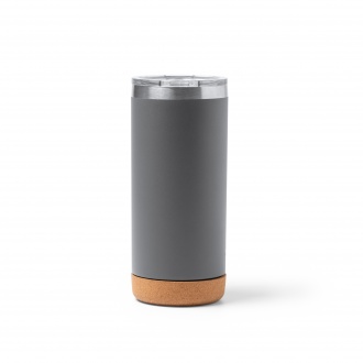 Beyron - Double wall metal glass with cork bottom and transparent safety lid. Capacity: 600 ml. 