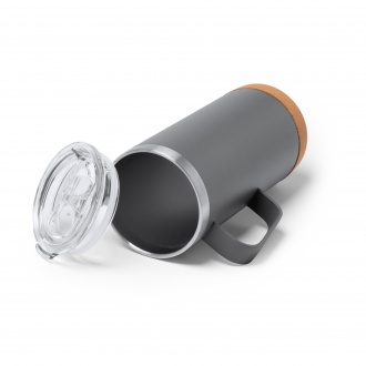 Beyron - Double wall metal glass with cork bottom and transparent safety lid. Capacity: 600 ml. 