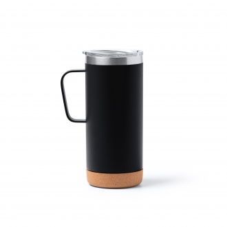 Beyron - Double wall metal glass with cork bottom and transparent safety lid. Capacity: 600 ml. 