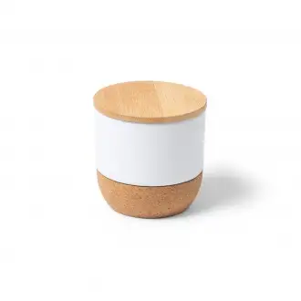 Silken - Aromatyczna świeca z ceramiczną miską, podstawą z korka i bambusową pokrywką. Wosk roślinny o aromacie wanilii.