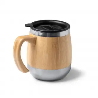 MARLY - Kubek termiczny ze stali nierdzewnej i bambusa, 450ml