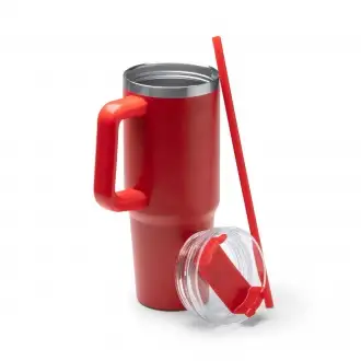 KRANSTON - Kubek termiczny 870ml ze stali nierdzewnej, pokrywka ze słomką