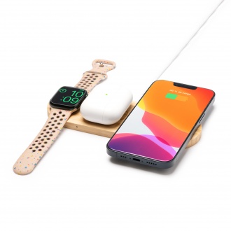  Fergus - Charging station (15 W) 3-in-1, made of bamboo, for charging of smartphones, smartwatches and wireless headphones.