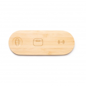  Fergus - Charging station (15 W) 3-in-1, made of bamboo, for charging of smartphones, smartwatches and wireless headphones.