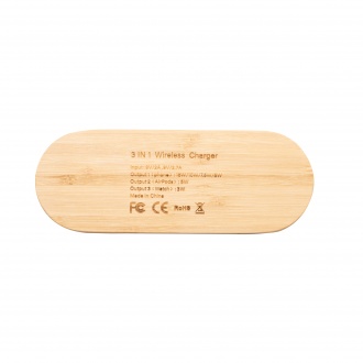  Fergus - Charging station (15 W) 3-in-1, made of bamboo, for charging of smartphones, smartwatches and wireless headphones.