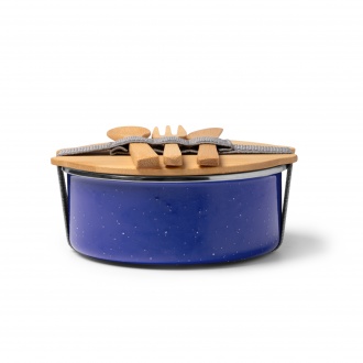 Evelin - Ceramic coated metal lunch box with bamboo lid and elastic strap, bamboo cutlery included.