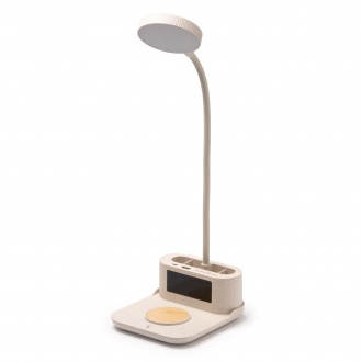  Payton - Multifunctional charging lamp made of wheat fiber and bamboo. Function of lamp, wireless charger, clock with alarm.
