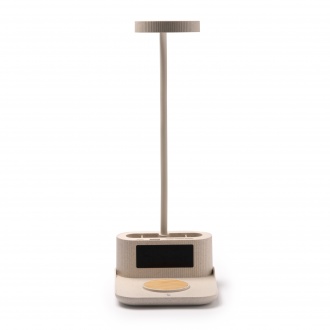  Payton - Multifunctional charging lamp made of wheat fiber and bamboo. Function of lamp, wireless charger, clock with alarm.