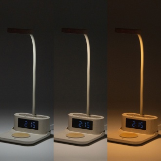  Payton - Multifunctional charging lamp made of wheat fiber and bamboo. Function of lamp, wireless charger, clock with alarm.