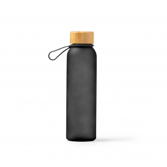 Voznan - Translucent bottle made of recycled glass with bamboo cap and carrying handle, 500ml.