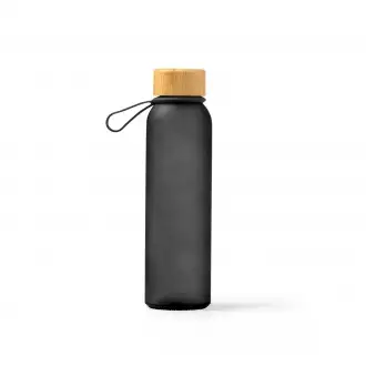 Voznan - Półprzezroczysta butelka wykonana ze szkła pochodzącego z recyklingu z bambusową zakrętką i uchwytem do przenoszenia, 500ml.