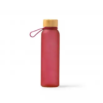 Voznan - Półprzezroczysta butelka wykonana ze szkła pochodzącego z recyklingu z bambusową zakrętką i uchwytem do przenoszenia, 500ml.