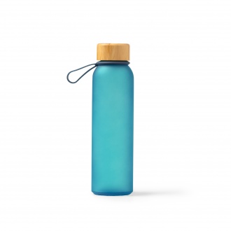 Voznan - Translucent bottle made of recycled glass with bamboo cap and carrying handle, 500ml.