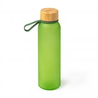 Voznan - Półprzezroczysta butelka wykonana ze szkła pochodzącego z recyklingu z bambusową zakrętką i uchwytem do przenoszenia, 500ml.
