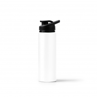Raiden - Recycled aluminum bottle with metallic finish. Equipped with a safety cap and a practical carrying handle.