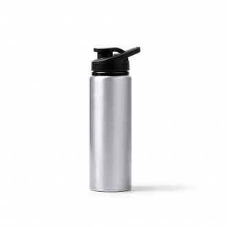 Raiden - Recycled aluminum bottle with metallic finish. Equipped with a safety cap and a practical carrying handle.