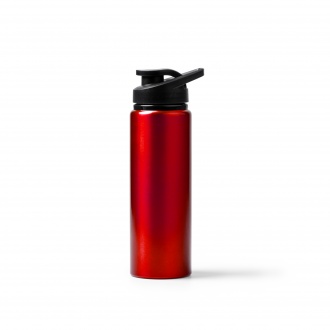 Raiden - Recycled aluminum bottle with metallic finish. Equipped with a safety cap and a practical carrying handle.