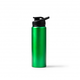 Raiden - Recycled aluminum bottle with metallic finish. Equipped with a safety cap and a practical carrying handle.
