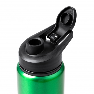 Raiden - Recycled aluminum bottle with metallic finish. Equipped with a safety cap and a practical carrying handle.