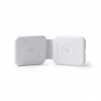 LAREDO - Składana ładowarka bezprzewodowa do smartfonów, słuchawek bezprzewodowych i smartwatchy z kablem w zestawie.