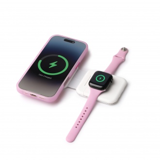 LAREDO - Składana ładowarka bezprzewodowa do smartfonów, słuchawek bezprzewodowych i smartwatchy z kablem w zestawie.