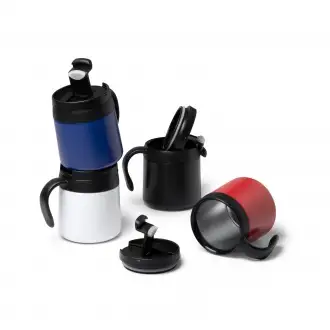 Vake - Kubek ze stali nierdzewnej 304 pochodzącej z recyklingu z podwójnymi ściankami z odkręcaną pokrywką i uchwytem. Pojemność: 350 ml.