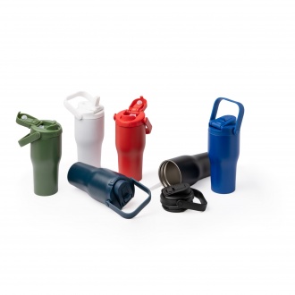 MAPET - Kubek termiczny ze stali nierdzewnej z recyklingu ze słomką i uchwytem, 550ml