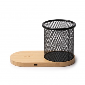 COSTELO - Bambusowa ładowarka bezprzewodowa z pojemnikiem na długopisy