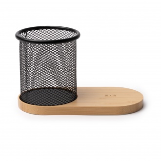 COSTELO - Bambusowa ładowarka bezprzewodowa z pojemnikiem na długopisy