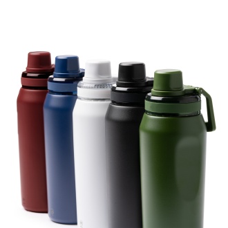 GERALD - Butelka z podwójnymi ściankami ze stali nierdzewnej z recyklingu, zakrętka z uchwytem, 600ml