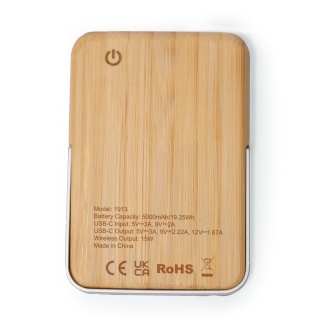 YOKAS - Power Bank, 5000mAh, with a bamboo case and a magnetic wireless charger