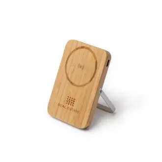 YOKAS - Powerbank, 5000mAh  z obudową z bambusa i magnetyczną ładowarką bezprzewodową