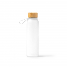 Voznan - Półprzezroczysta butelka wykonana ze szkła pochodzącego z recyklingu z bambusową zakrętką i uchwytem do przenoszenia, 500ml.