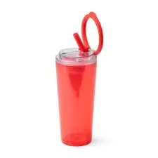 GRANT - Półprzezroczysty kubek z PS ze słomką i uchwytem, 670ml
